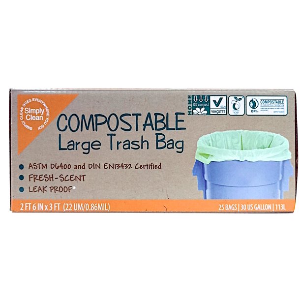 Compostable Large Trash Bags, 30 Gallon, 25ct.