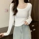 thumbnail image 2 of Camisetas de manga larga para mujer, lisas, sencillas, a la moda, combinables, clásicas, ajustadas, con cuello cuadrado, elegantes, para uso diario, para otoño, con estilo, suaves y chic., 2 of 6