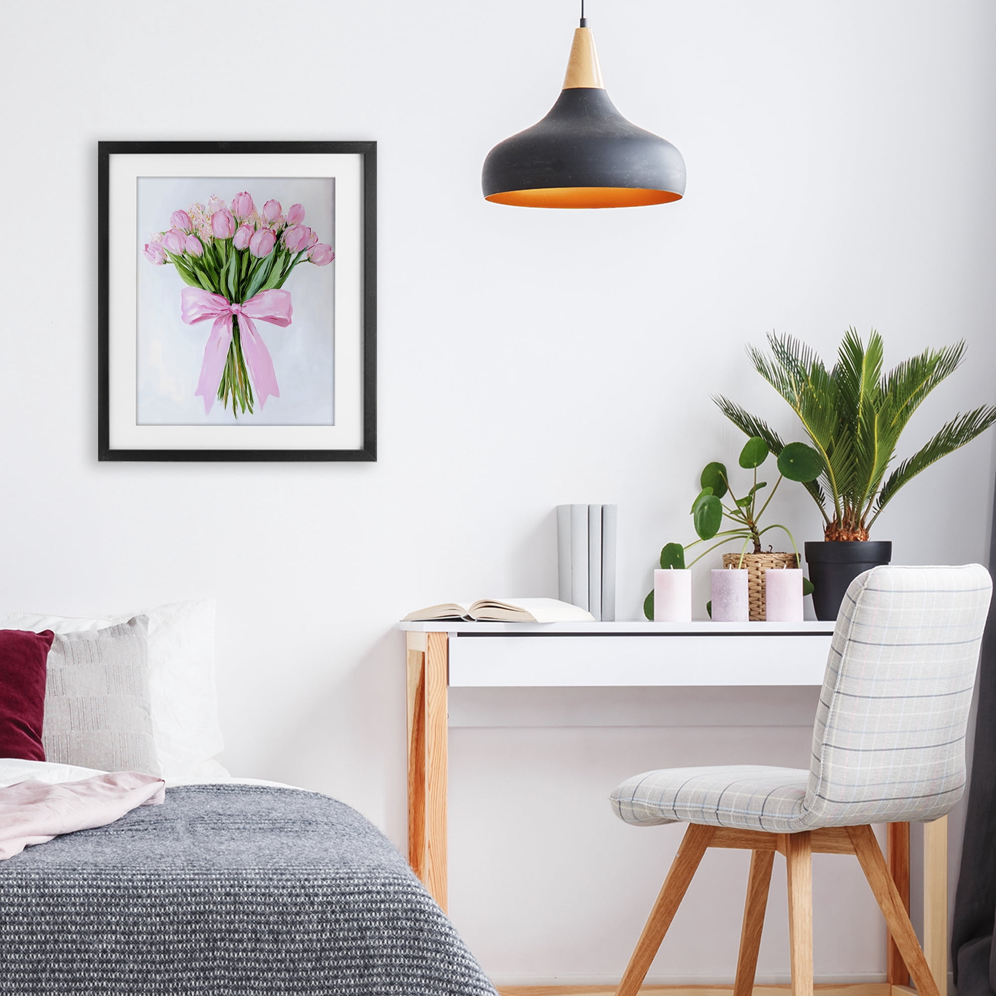 Stupell Industries Soft Pink Tulips with Ribbon Black Framed Print Under Glass, design by The Prints Vibe