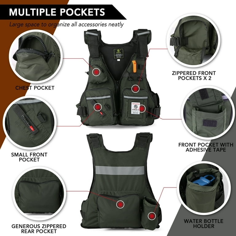 JARUSITE Multi-Pockets Fly Fishing Jacket Vest with Water Bottle Holder  ,Orange 