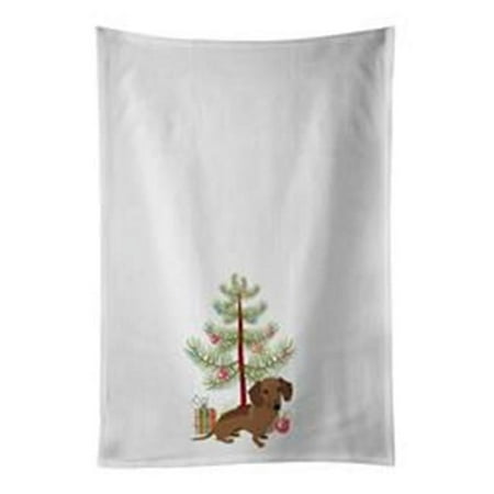 

28 x 19 in. Unisex Dachshund Chocolate Christmas White Dish Towels Kitchen Towel - Set of 2