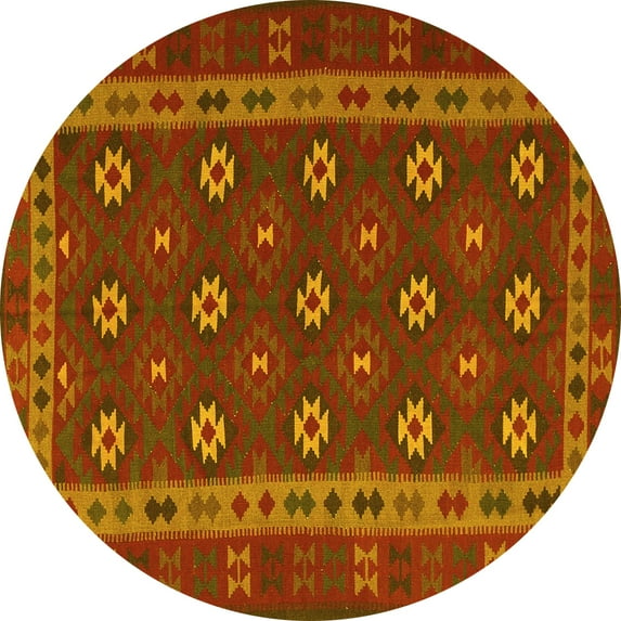 Ahgly Company Machine Washable Indoor Round Southwestern Yellow Country Area Rugs, 6' Round