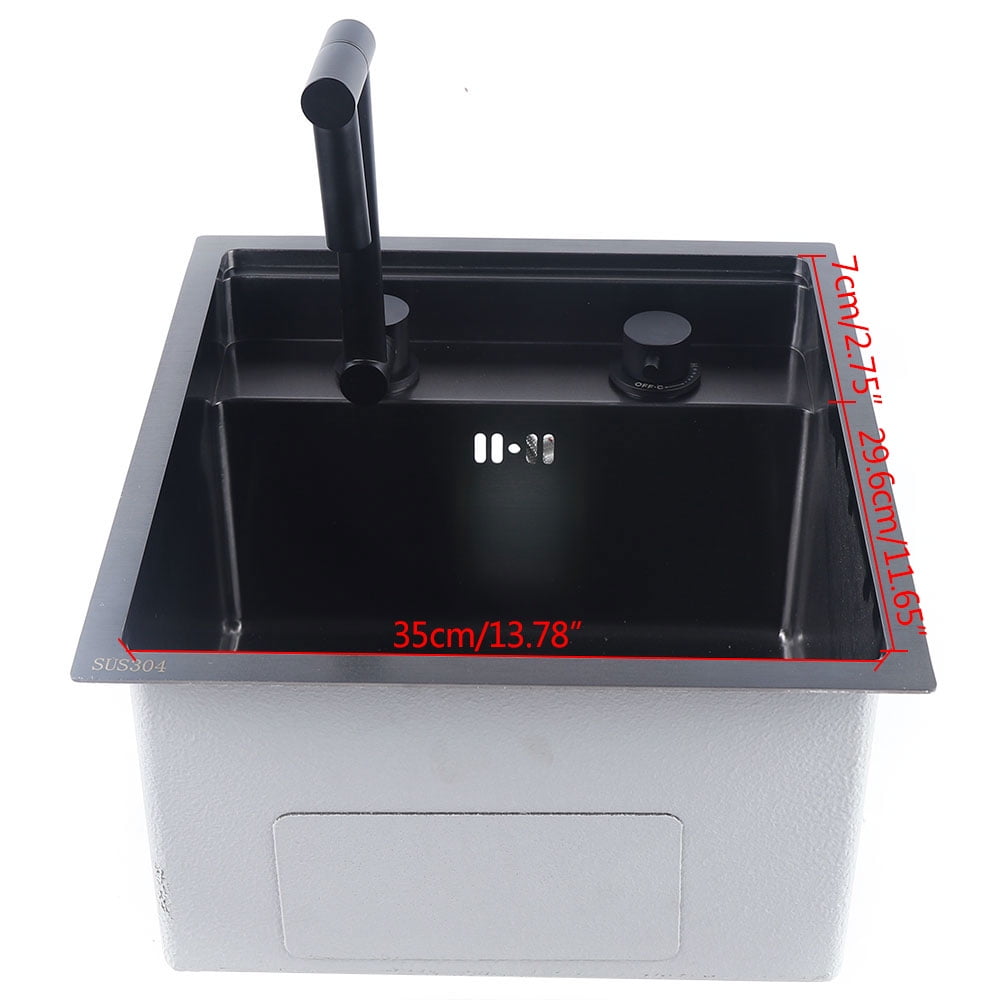 Under-Mount Hidden Kitchen Sink Set, Stainless Steel 9" Deep Single Bowl Sink with Faucet & Drain Brushed Black