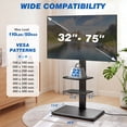 thumbnail image 2 of RTVR Universal Floor TV Stand with Swivel Mount & Power Strip for 32"-75" TVs up to 110 lbs, Height Adjustable 2 Shelves Black, 2 of 9