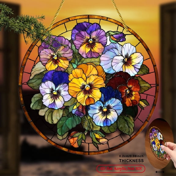 2D Flat - Bohemian-Style Acrylic Crystal Day Catcher, 8x8 Stained Glass Effect, Vibrant Purple Lily Design - Ideal for Home Garden Decor, Perfect for Christmas, Valentine's, Mother'S Father'S Day