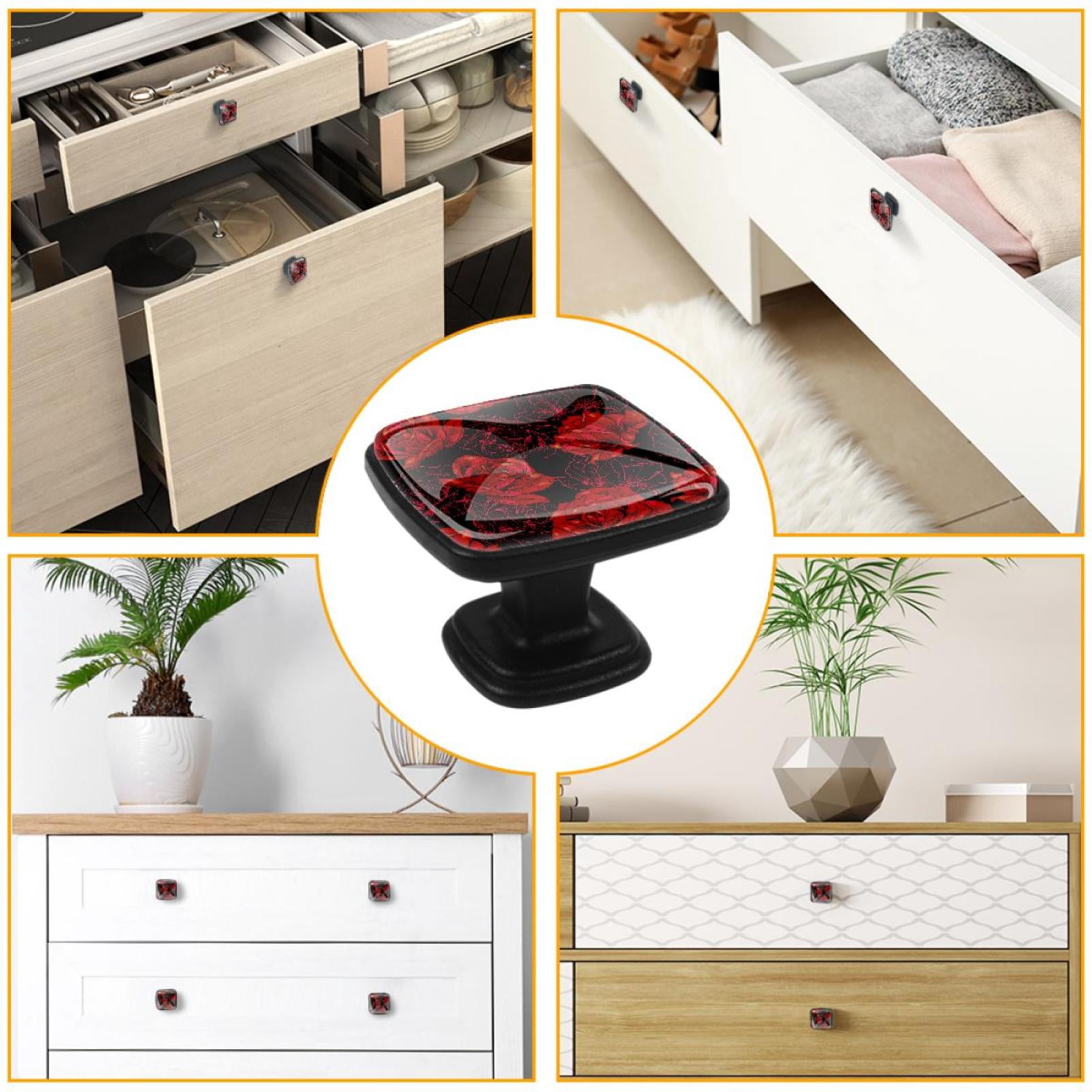 4 Pcs Cabinet Handle Drawer Pulls Blooming Rose Flowers Knobs with Screws Square Furniture Office Cabinet Knob Decoration