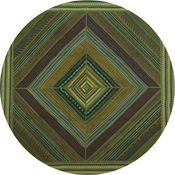 Ahgly Company Machine Washable Indoor Round Abstract Turquoise Blue Contemporary Area Rugs, 5' Round