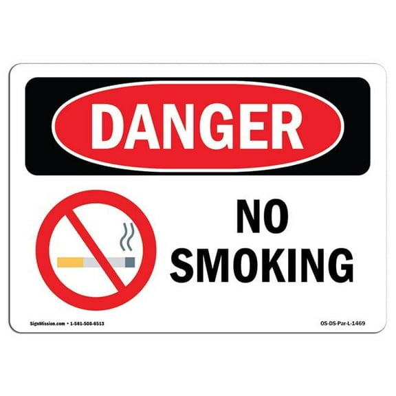 SignMission OS-DS-D-710-L-1469 OSHA Danger Sign - No Smoking
