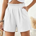 thumbnail image 2 of Zulora Women's Solid Color Shorts With Ruffled Waist And Pockets High Waisted Casual Elastic Waist Summer Beach Daily Shorts​, 2 of 7