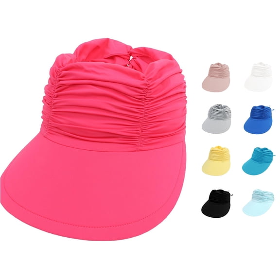 LiuXxxx Beach Sun Visor Women Outdoor Sports Hat Wide Brim UPF Adjustable Lightweight Headwear for Running Travel Hot Pink