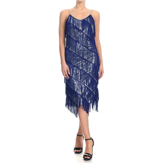 Fashion Womens Fringe Sequin Strap Backless 1920s Flapper Party Mini Dress