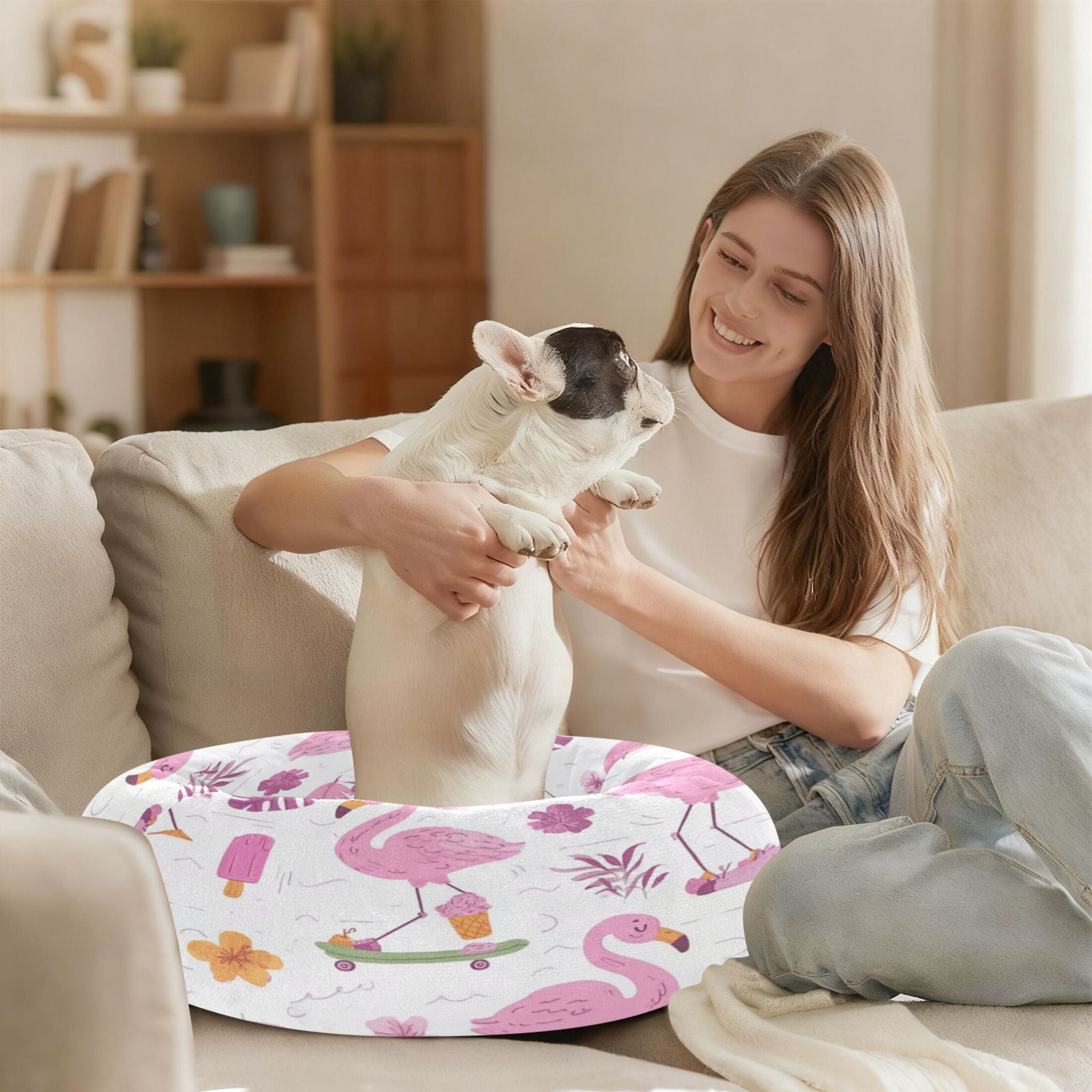 Iauyy Pet Couch Donut Cat Bed for Indoor Cats/Small Dogs Washable & Machine with Non-slip Bottom Calming Cat Furniture, Holding An Ice Cream Stick (M)