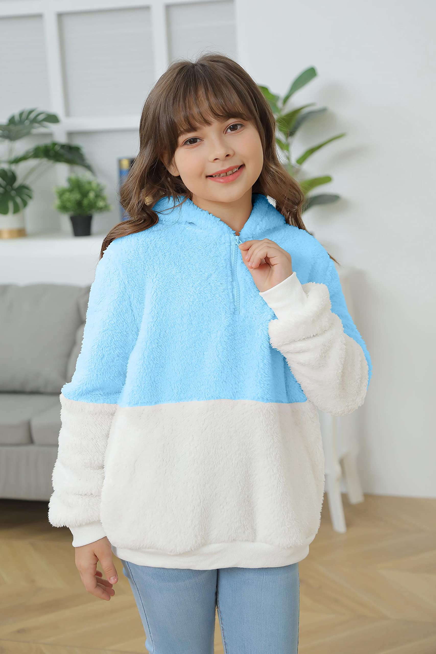 Sherrylily Girls Fuzzy Fleece Pullover Hoodies Sweatshirt Casual Loose  Outwear Coat with Pockets 4-15 Years 