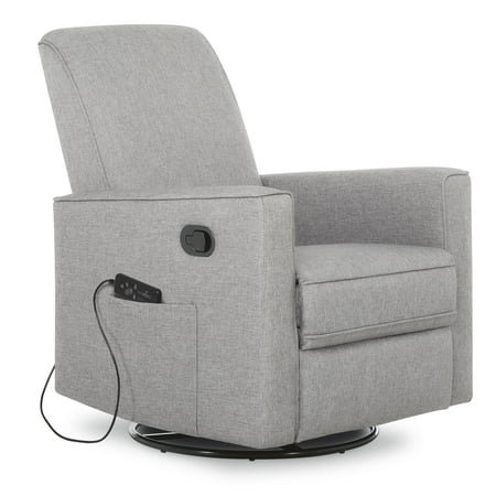 Evolur Raleigh Swivel Glider with in-built Massager, Recliner, Light Grey, Greenguard Gold Certified