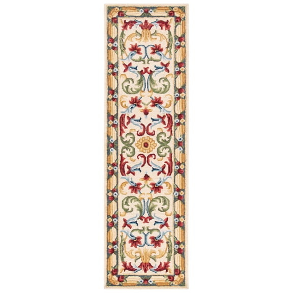 SAFAVIEH Blossom Lakisha Floral Bordered Wool Runner Rug, Ivory/Green, 2'3" x 8'