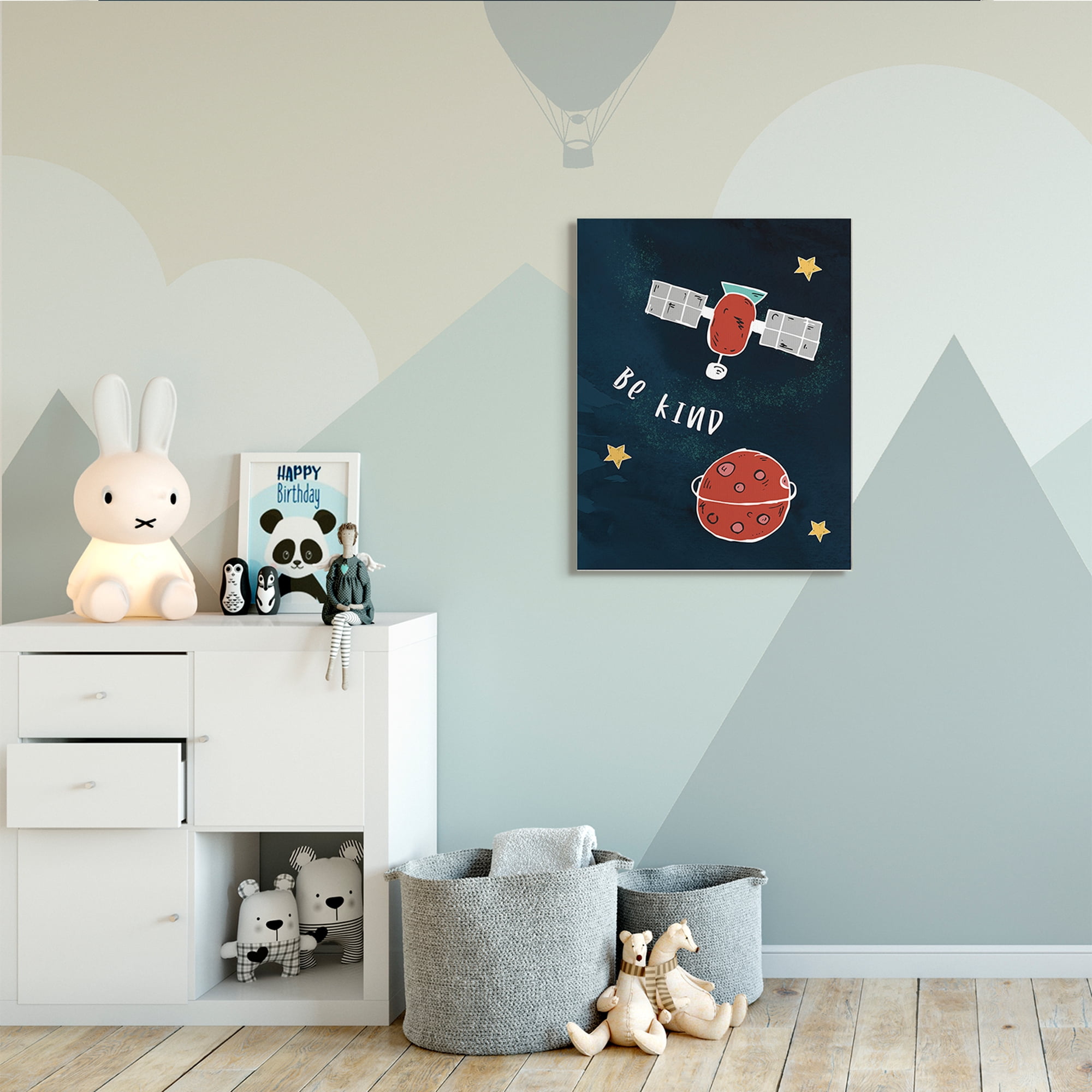 Be Kind Phrase Red Planet Satellite and Stars 30 in x 40 in Painting Canvas Art Print, by Stupell Home Décor