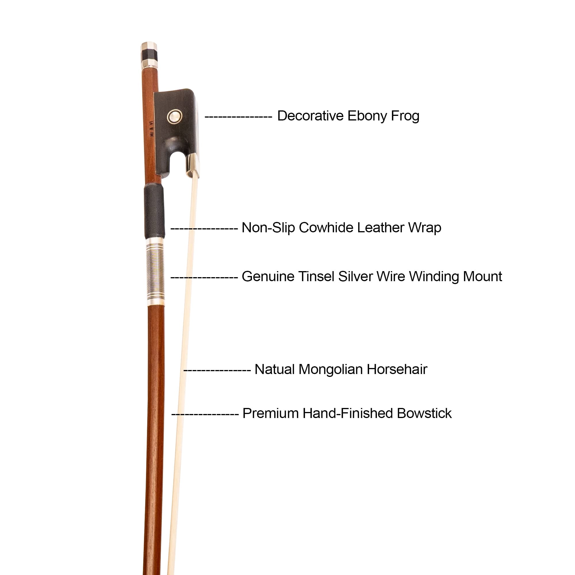 MI&VI CB-530 Classic Cello Bow 4/4 (Full Size) with Bow Soft Bag and Rosin for Bow Hairs Included