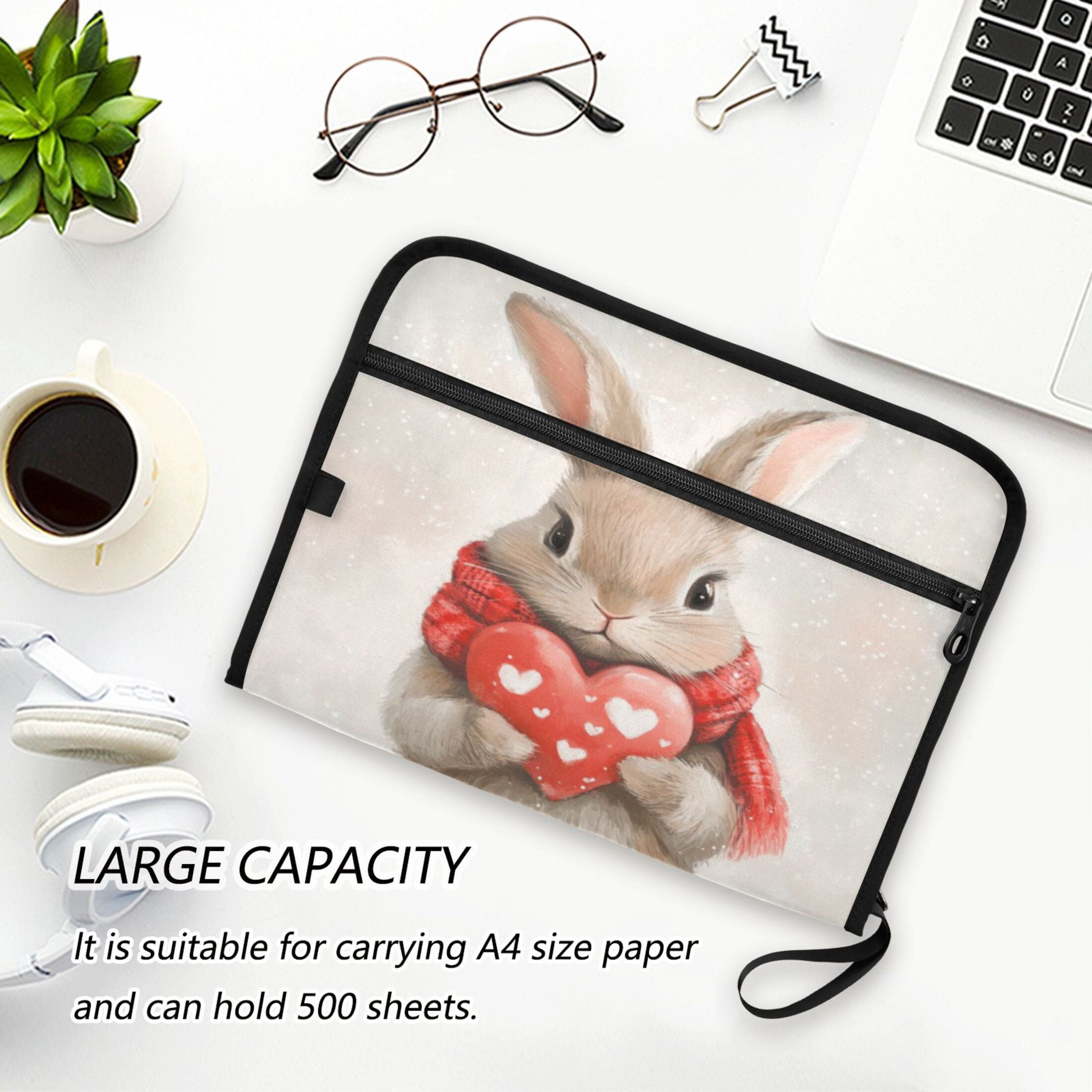 Organ Folder 14.2 x 0.8 x 10.6 Inches 13 Separate Pockets A4 Size Documents Folder A Sort Storage File Manager For The Home Office Loving Cute Rabbit