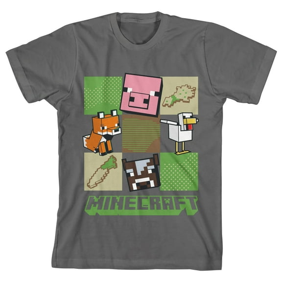 Minecraft Block Farm Animals Youth Dark Heather Graphic Tee-Medium