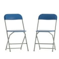 thumbnail image 2 of Emma + Oliver Set of 2 Plastic Folding Chairs - 650 LB Weight Capacity Lightweight Stackable Folding Chair in Blue, 2 of 15