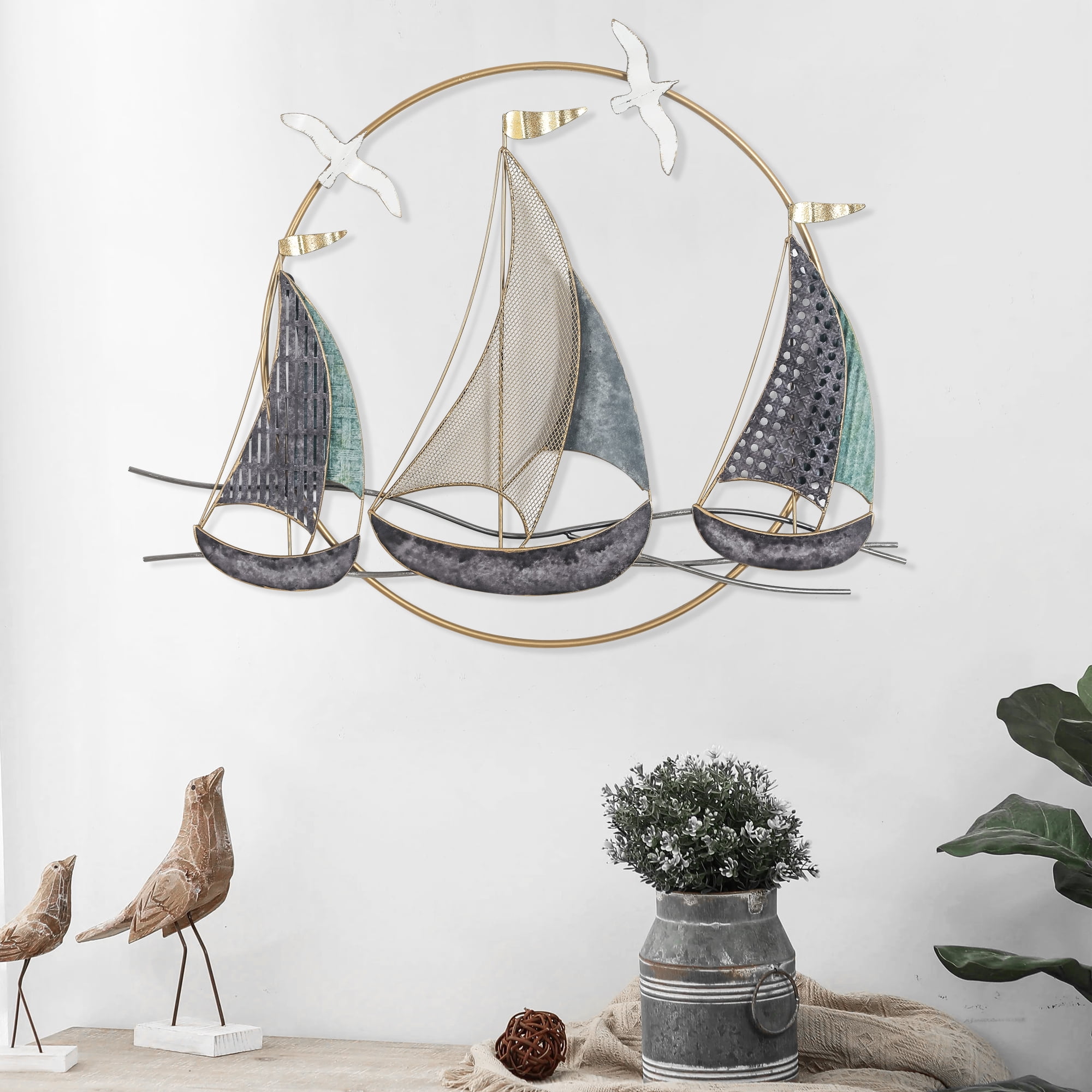 Homebeez Metal Sailboat Wall Decor, 3D Nautical Ship Wall Sculptures