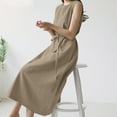 thumbnail image 6 of Breaise Women's Casual Summer Sleeveless Dresses Solid Cotton Linen Midi Dresses Drawstring Waisted Crew Neck Dresses Loose Fit Casual Long Sundresses Beige S, 6 of 9