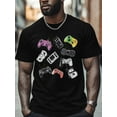 thumbnail image 4 of Remote Control Men's T Shirts Game Console T-Shirt for Men Purple Green Blue Sketch Crew Neck Tees Cotton Tops, Black, S, 4 of 7