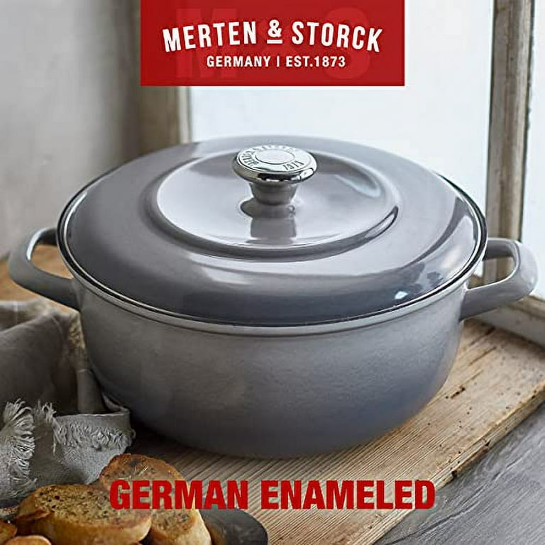 Merten & Storck German Enameled Iron, Round 5.3QT Dutch Oven Pot with Lid,  Cloud Gray 