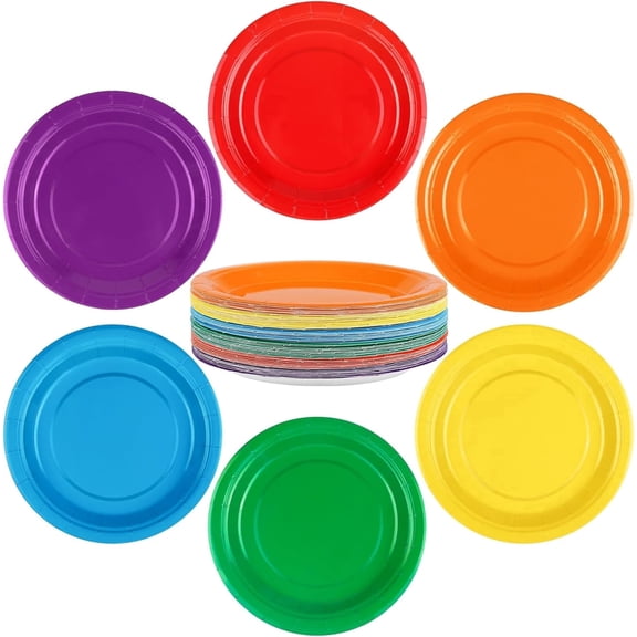 72 Pack Rainbow Paper Plates - 7 Inch Disposable Heavy Duty Dessert Plates for Birthday Party and Wedding
