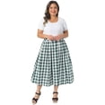 thumbnail image 3 of DARING DIVA Women's Plus Plaid Maxi High Waisted A Line Skirt 1X Green, 3 of 6