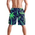 thumbnail image 3 of Dailycode Men's Quick Dry Swim Trunks Beach Shorts Casual Summer Board Shorts with Pockets, Neon Green Shark and Palm Trees, 3 of 8