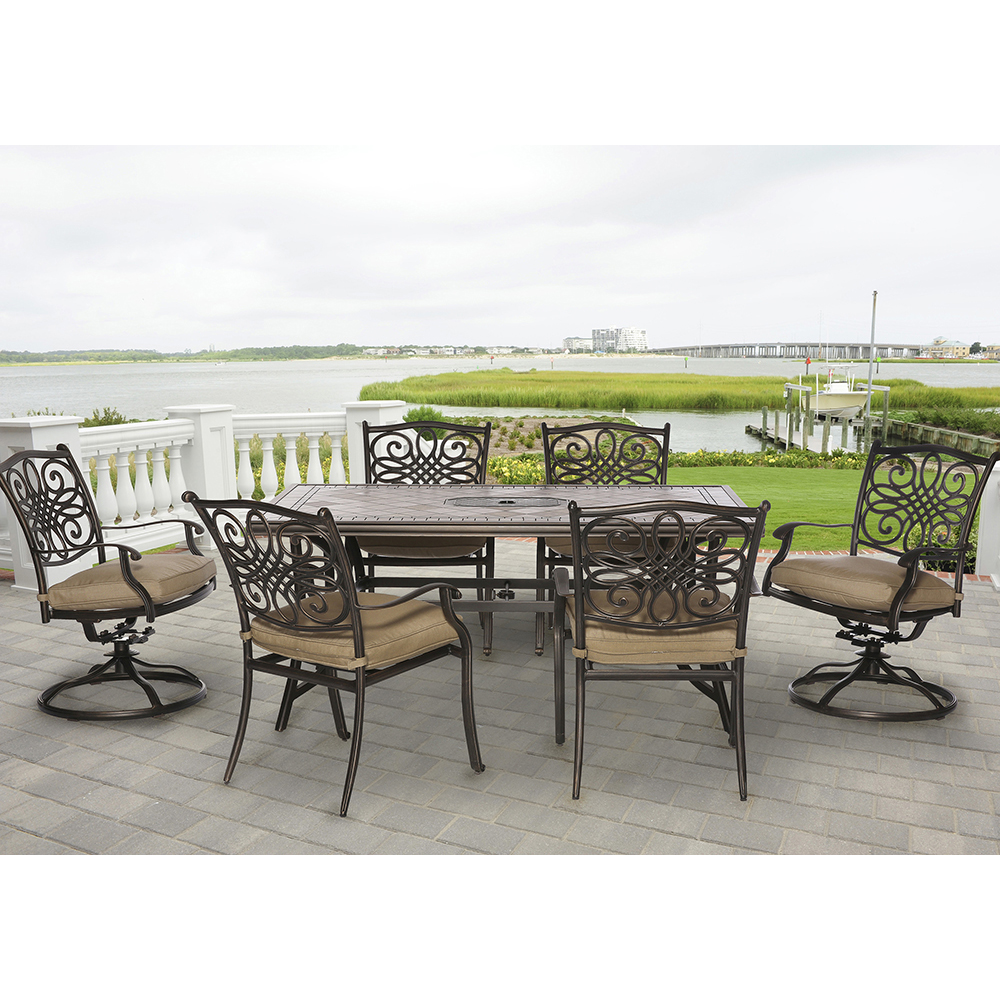Hanover Monaco 7-Piece Rust-Free Aluminum Outdoor Patio Dining Set with Tan Cushions, 4 Dining Chairs, 2 Swivel Rockers and Porcelain Tile Rectangular Dining Table, MONDN7PCSW-2 - image 3 of 14