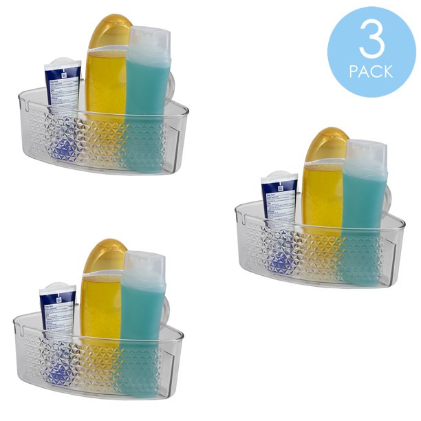 Large Cubic Patterned Plastic Corner Shower Caddy with Suction Cups