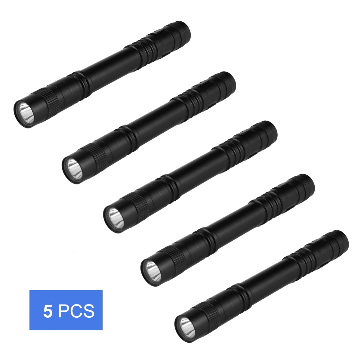 3 Modes Flashlight Torch Aluminum with Pen Clip Portable Super LED Lamps Mini Penlight, 5-Pack