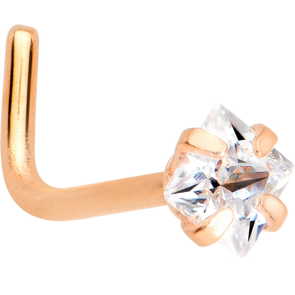Body Candy Body Candy Rose Gold Tone IP Steel 2.5mm Clear Square