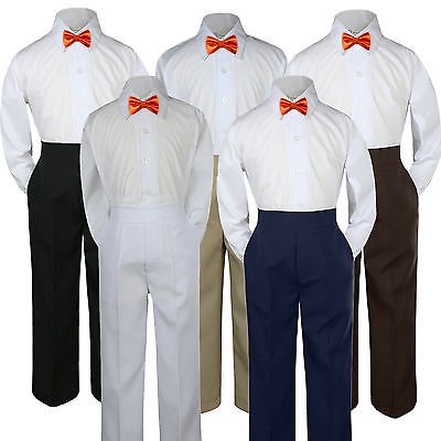 

3pc Boy Suit Set Orange Bow Tie Baby Toddler Kid Formal Shirt Pants S-7 Wedding