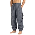 thumbnail image 2 of Baggy Parachute Pants for Men Y2K Cargo Trousers with Zipper Pockets Harajuku Jogger Pants Streetwear Dark Gray, 2 of 6