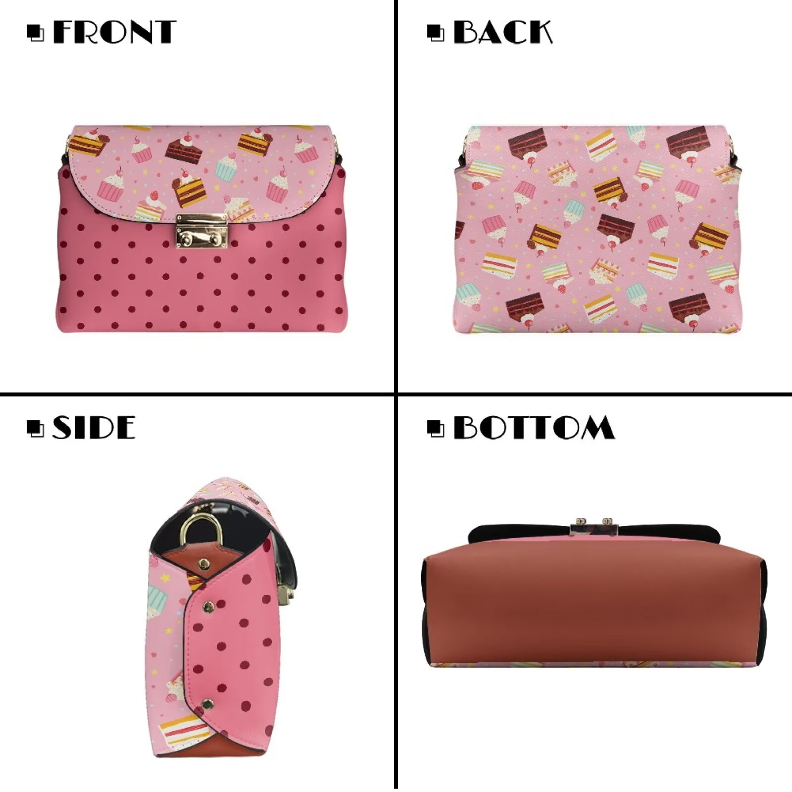Pzuqiu Cake Print Women's Leather Crossbody Bag Lightness Versatile Quilted Leather Crossbody Bags for Women with Chain Strap Trendy Craftsmanship for Teen Girls-Women
