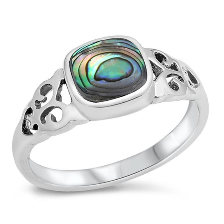 Women s Abalone Ring .925 Sterling Silver Band Jewelry Female Male