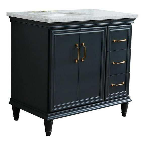 37 in. Single Vanity Dark Gray White Carrara Rectangle Left Door.Left Sink