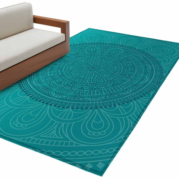 Hallway Runner Rugs 2.7x5 Ft, Teal Boho Non Slip Area Rugs for Kitchen Bedroom Entryway, Farmhouse Abstract Geometric Aesthetic Art Washable Carpet Runner Rug Floor Mats for Bedroom Home Decor