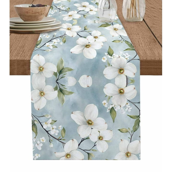 Hokiten Table Runners 48 Inches Long Dress Scarves, Gardenia Flowers Farmhouse Kitchen/Dining Table Runner, Short Coffee Tablerunners, Summer Botanical Plants Watercolor 13x48 Inch