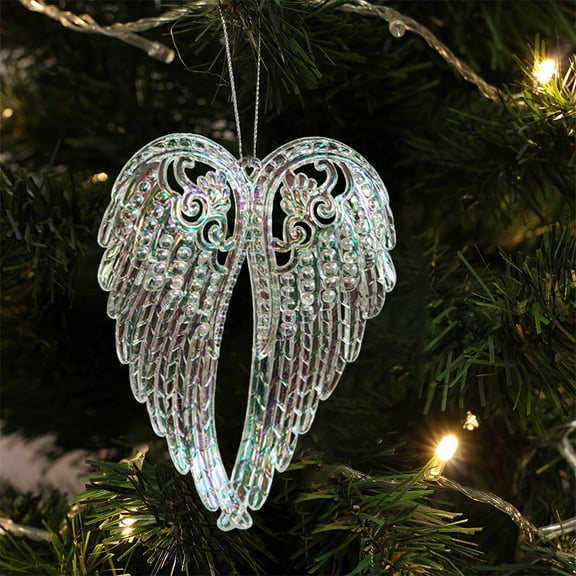 Peacheart Christmas Angel Wings Ornament, Clear Acrylic Crystal Angel Wings Christmas Tree Hanging Decoration for Xmas Holiday Wedding Party Home Decor
