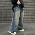 thumbnail image 6 of LRen Kid Boys Baggy Jeans Wide Leg Ripped Elastic Waist Loose Denim Pants Fashion Soft Trousers Straight Back To School Jeans, 6 of 7