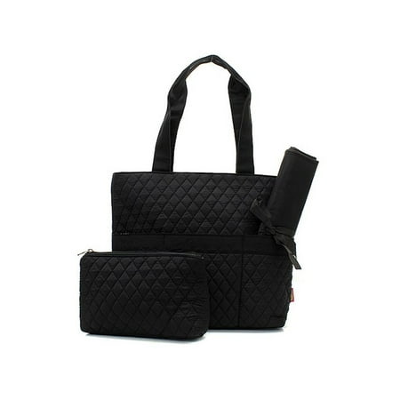 Quilted Diaper Bag 3 Piece Set Solid Black Trim By Quilted Diaper Bag 3 Piece Set Solid Black Trim By