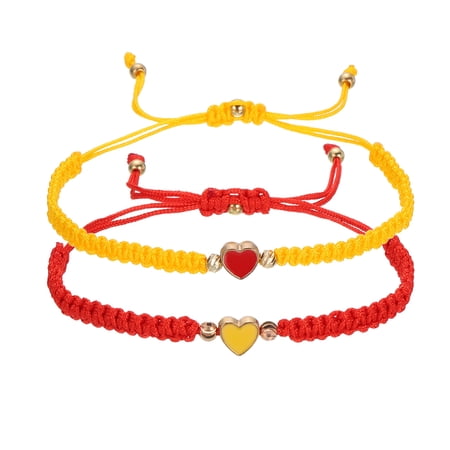 Uxcell Heart Beaded Matching Bracelets Love Adjustable Braided Long Distance Couple Bracelets with Velvet Bag for Friendship Relationship Jewelry Gifts Red/Yellow