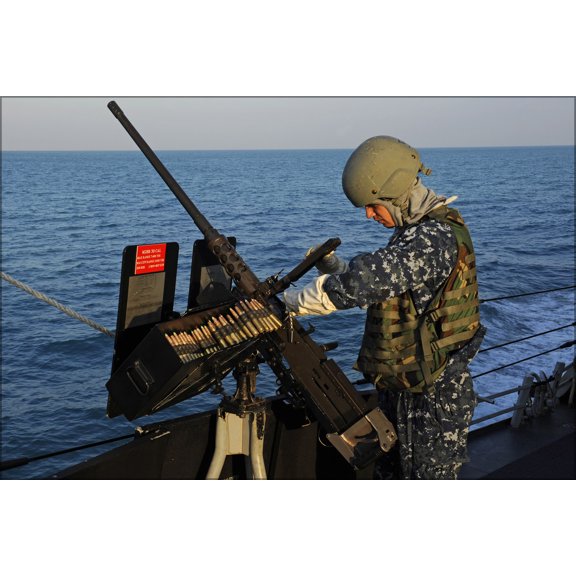 24"x36" Gallery Poster, .50-caliber machine gun aboard destroyer USS Dewey (DDG 105