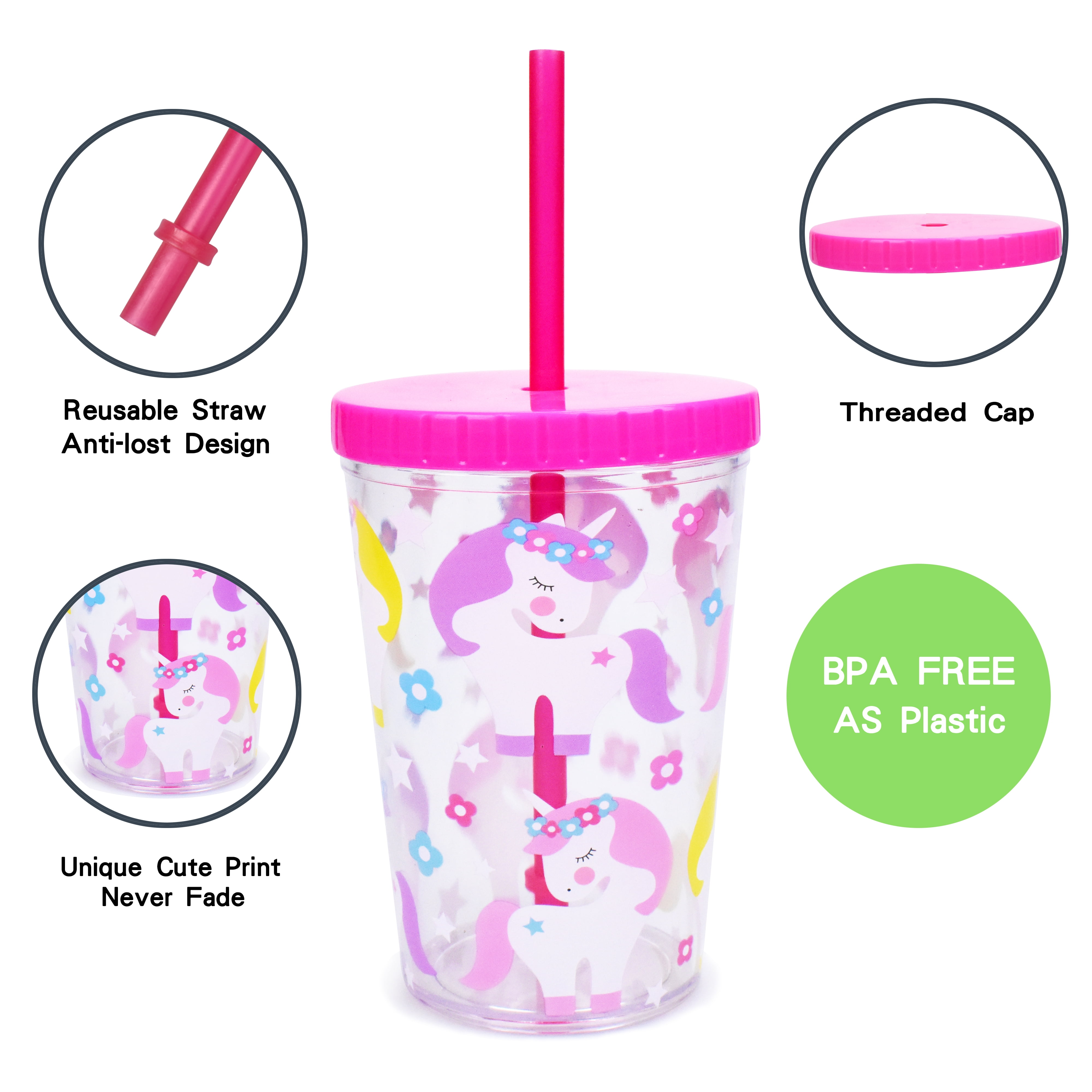 Home Tune 14oz Kids Tumbler Water Drinking Cup 2 Pack - BPA Free, Straw Lid Cup, Reusable, Lightweight, Spill-Proof Water Bottle with Cute Design