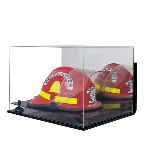 Deluxe Acrylic Fireman's Helmet Display Case with Black Risers Mirror and Wall Mount (A014BR