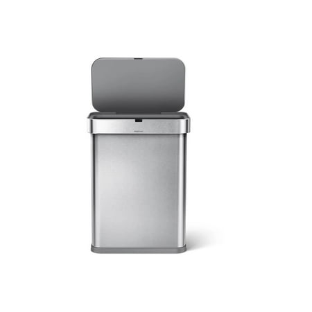 simplehuman 58 Liter Rectangular Sensor Can with Voice and Motion Control, Brushed Stainless Steel - Brushed Stainless Steel